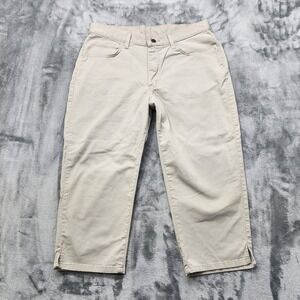 Vintage Lee Riders Jean Womens 14 Tan Khaki Crop Capri Tapered Side Slit Hem